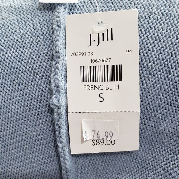 J. Jill Single-Button Cardigan Sweater Size SMALL French Blue Knit 10% Silk - Picture 7 of 10